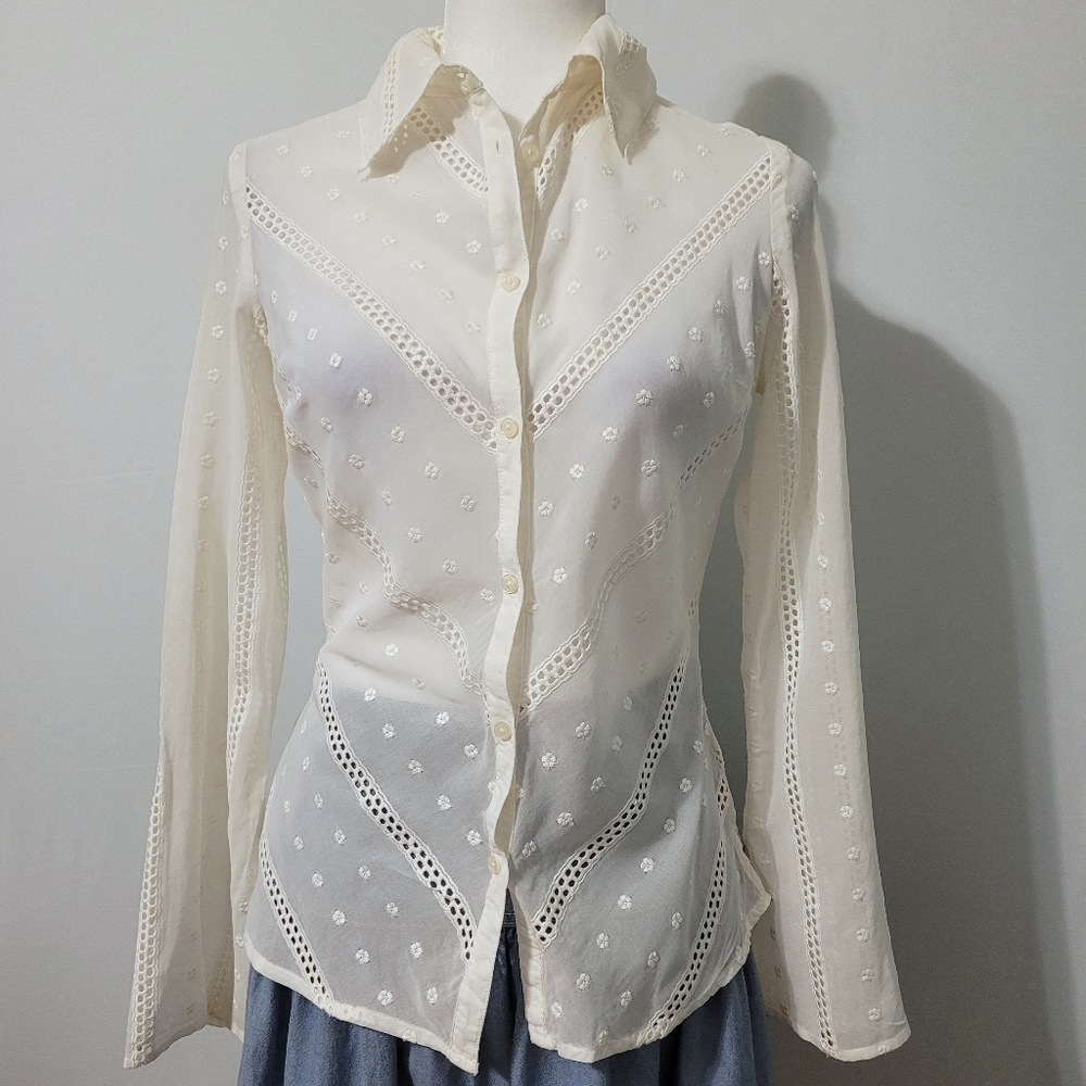 Guess Collection 100% Cotton Blouse With Dainty Details and Embroidery